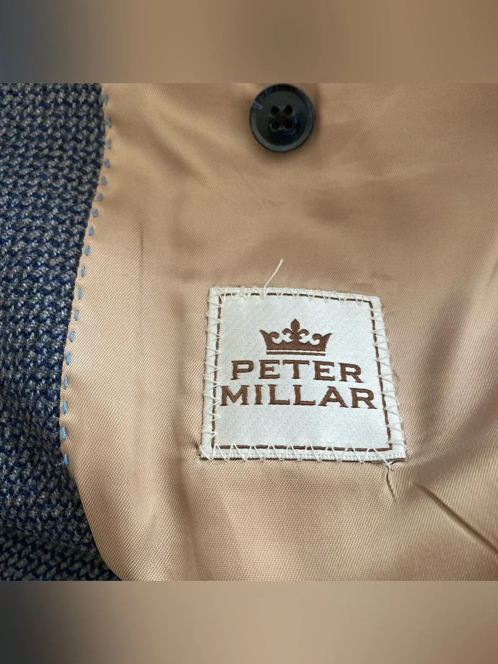PETER MILLAR Blue Micro-Check Wool Silk Sport Coat Blazer Jacket Mens 38R